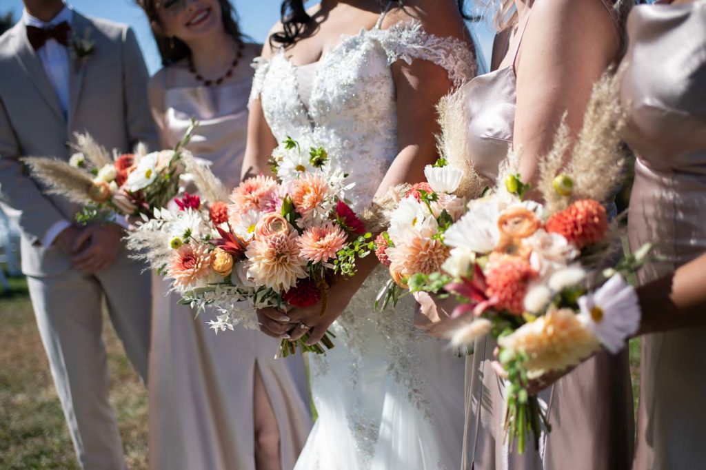 Bridal party close up of flowers