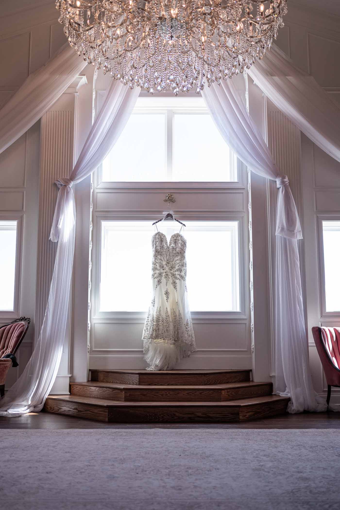 Dress hanging in window